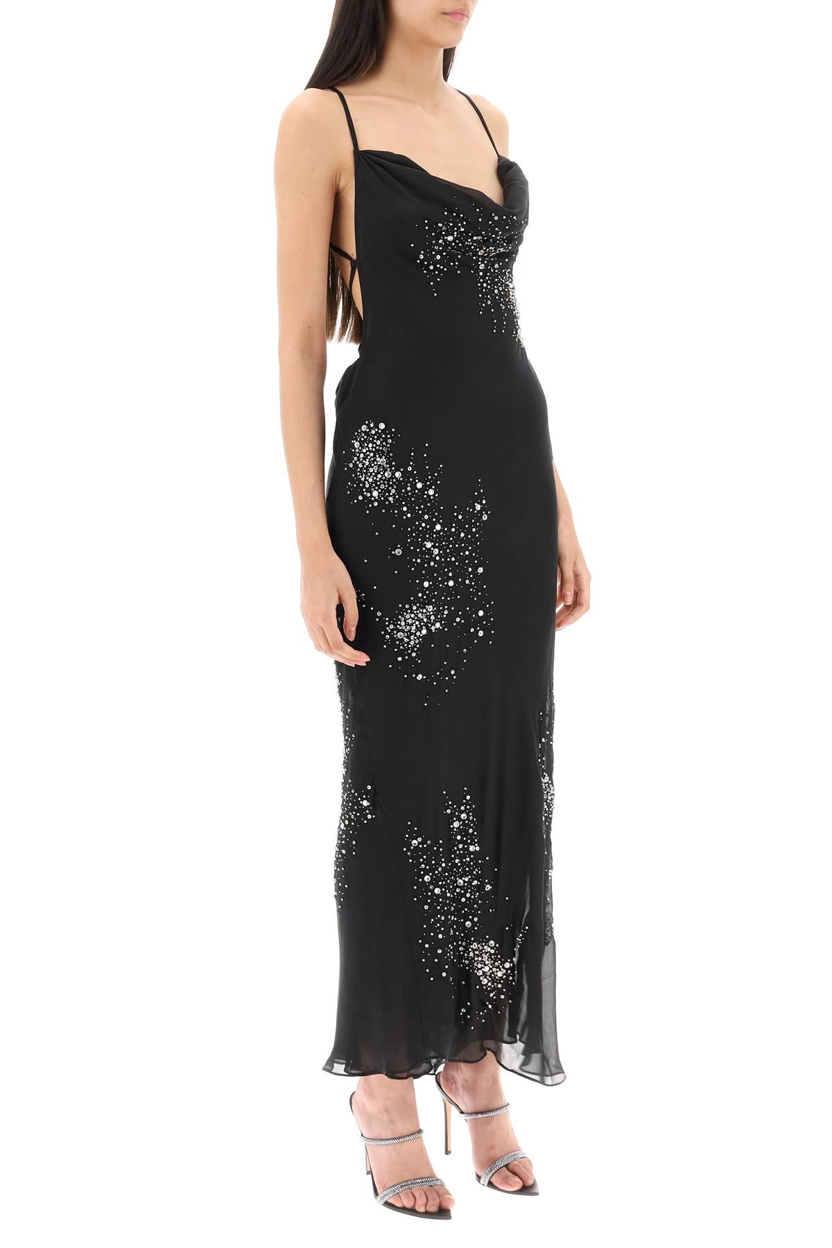 Des Phemmes Des phemmes silk chiffon maxi dress with crystal appliques