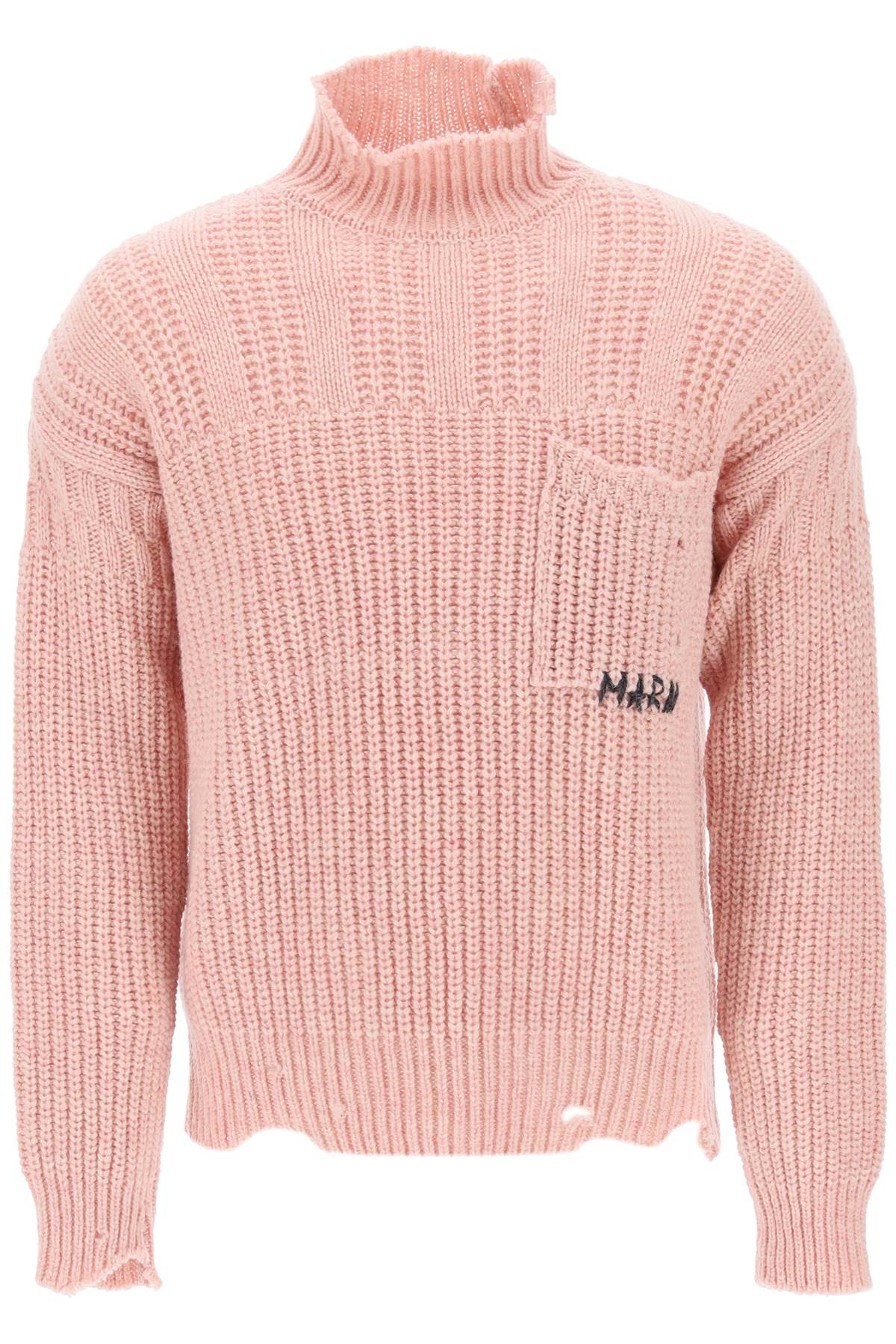 Marni Marni funnel-neck sweater in destroyed-effect wool