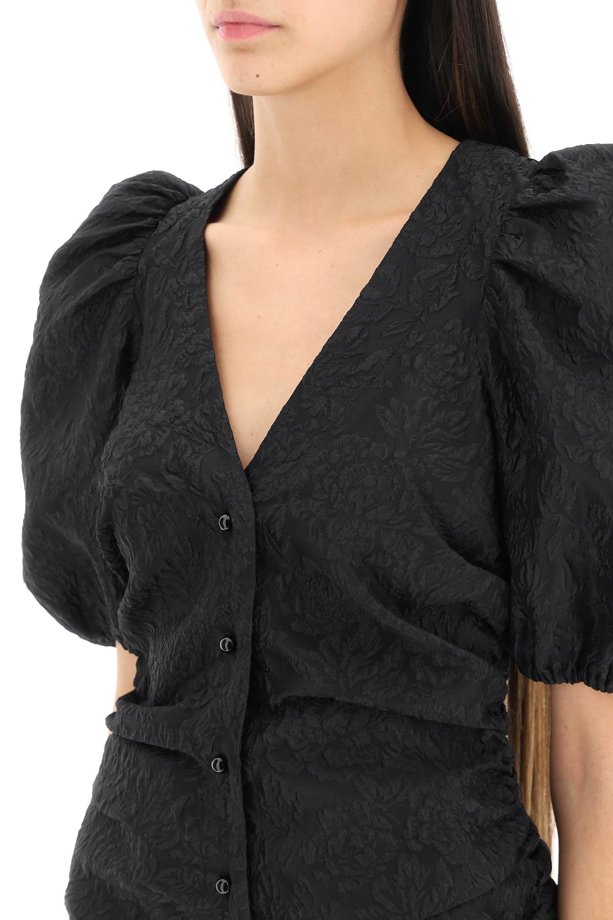 Ganni Ganni jacquard blouse with puff sleeves