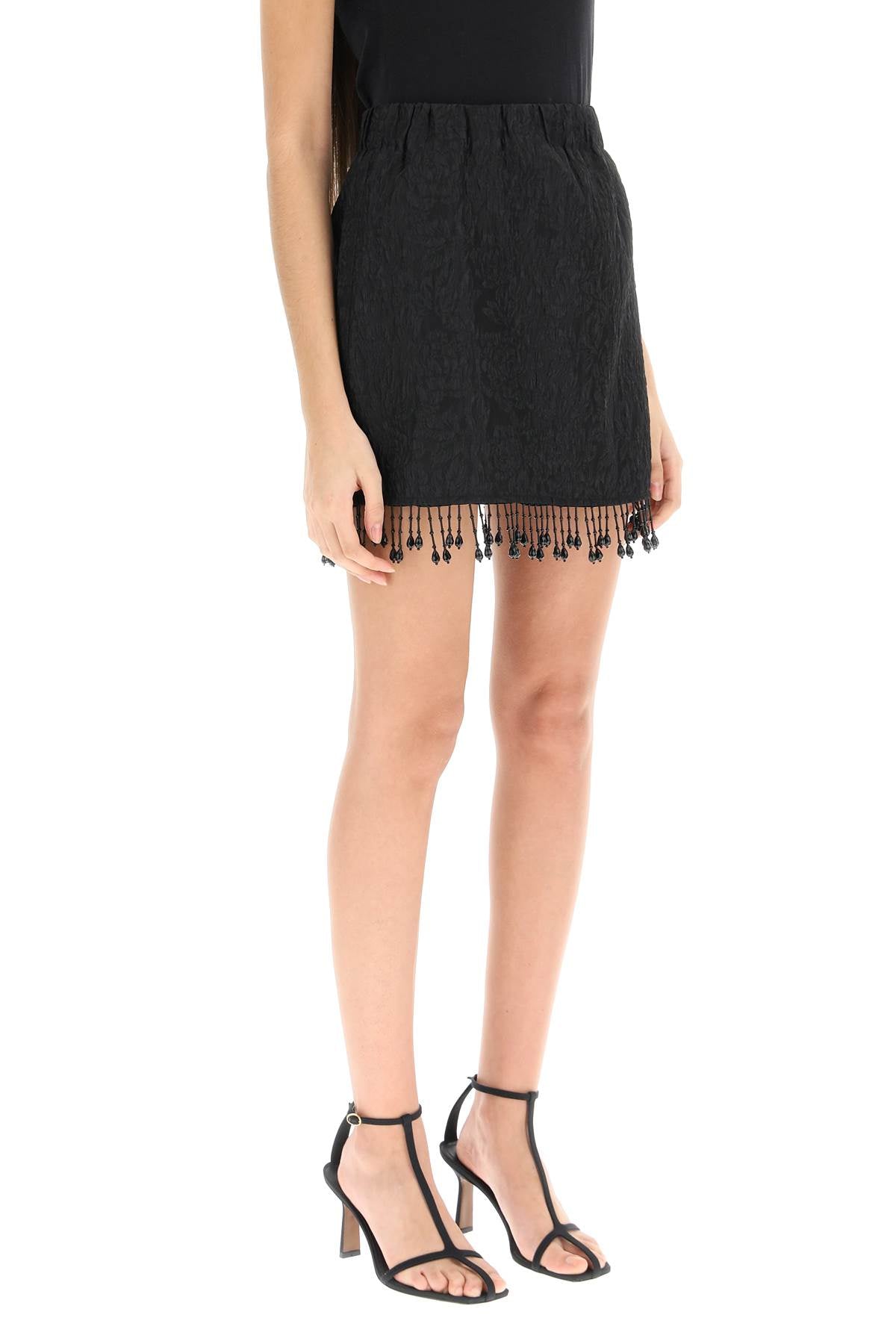 Ganni Ganni jacquard mini skirt with bead fringes