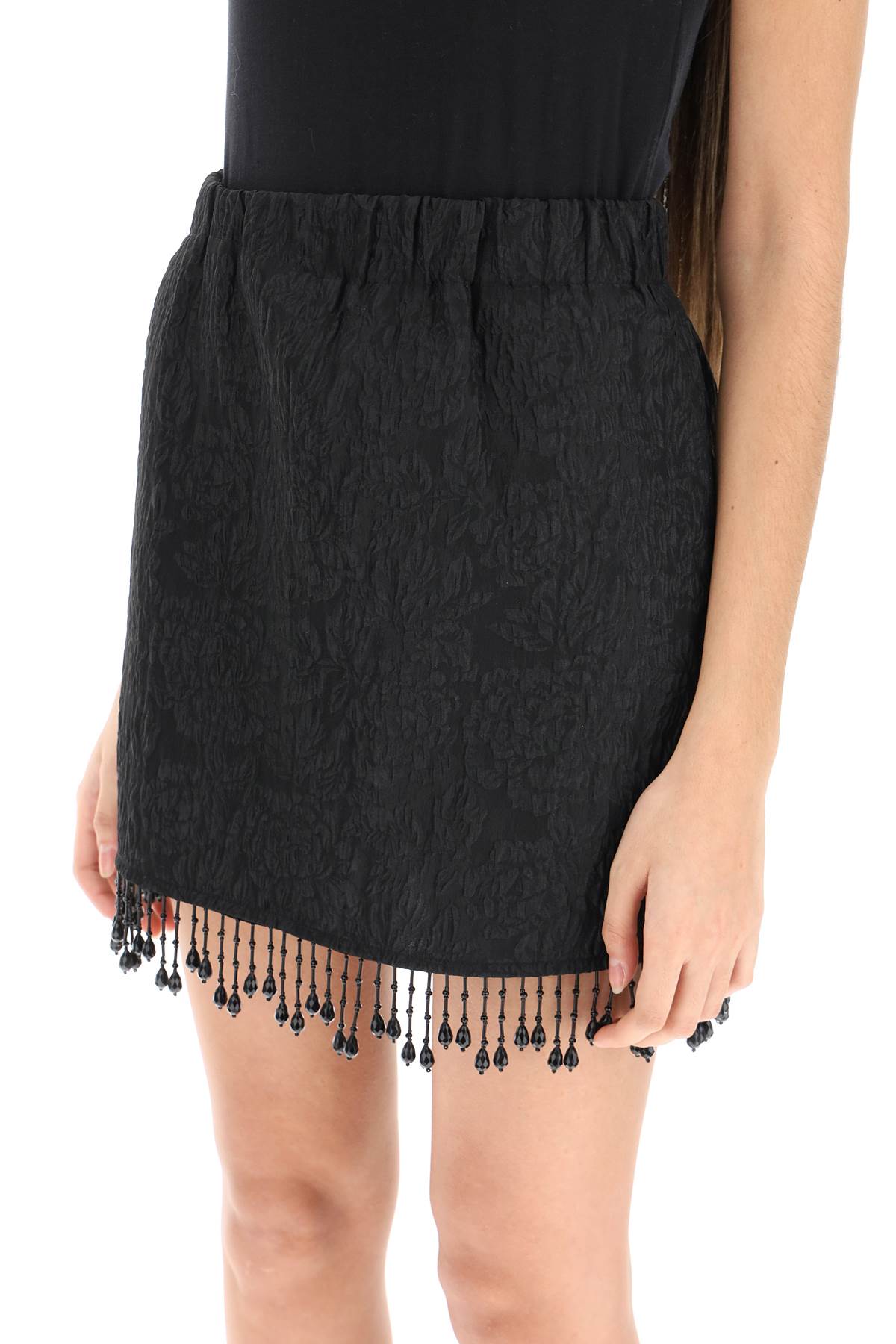 Ganni Ganni jacquard mini skirt with bead fringes