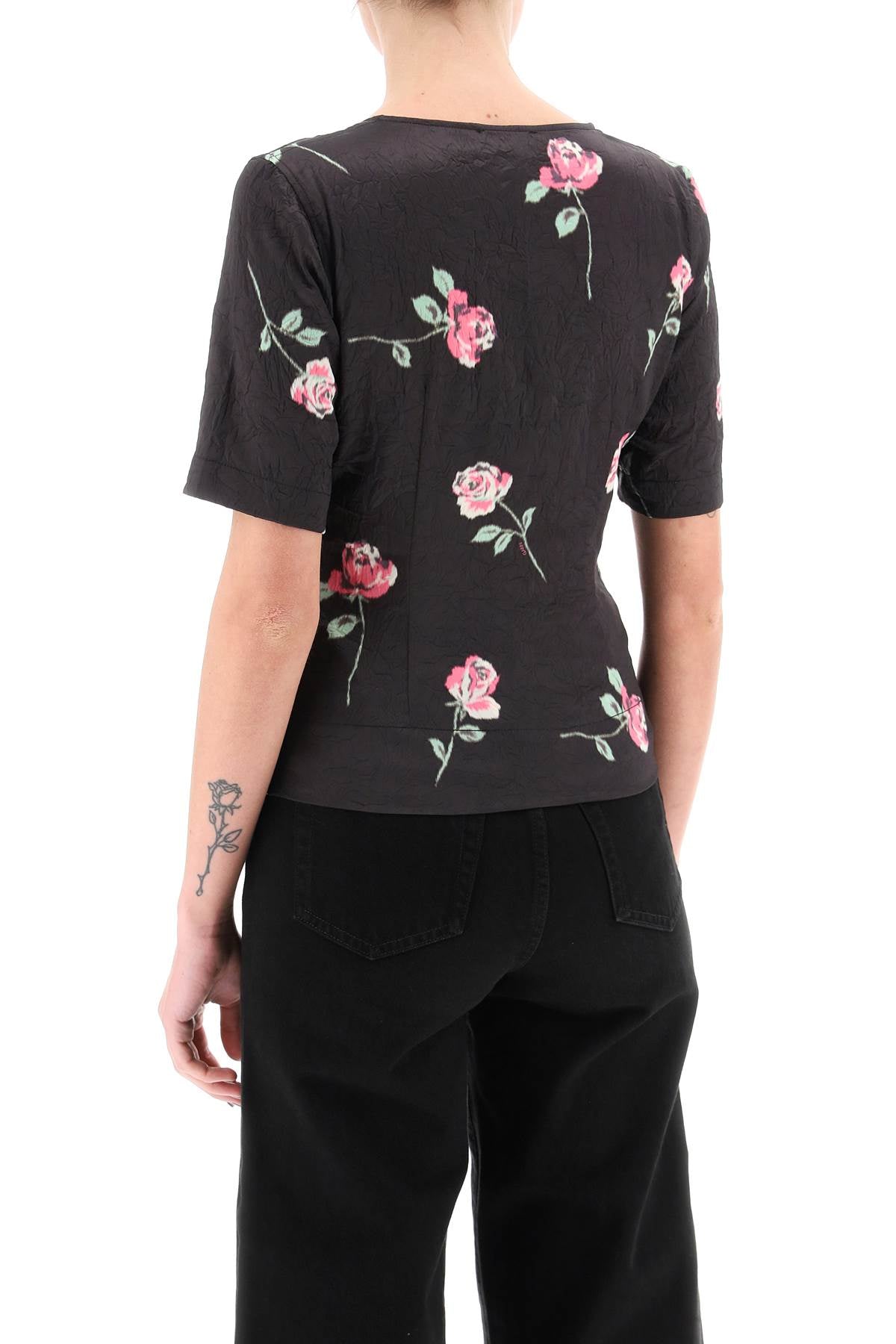 Ganni Ganni floral crinkle-effect satin top