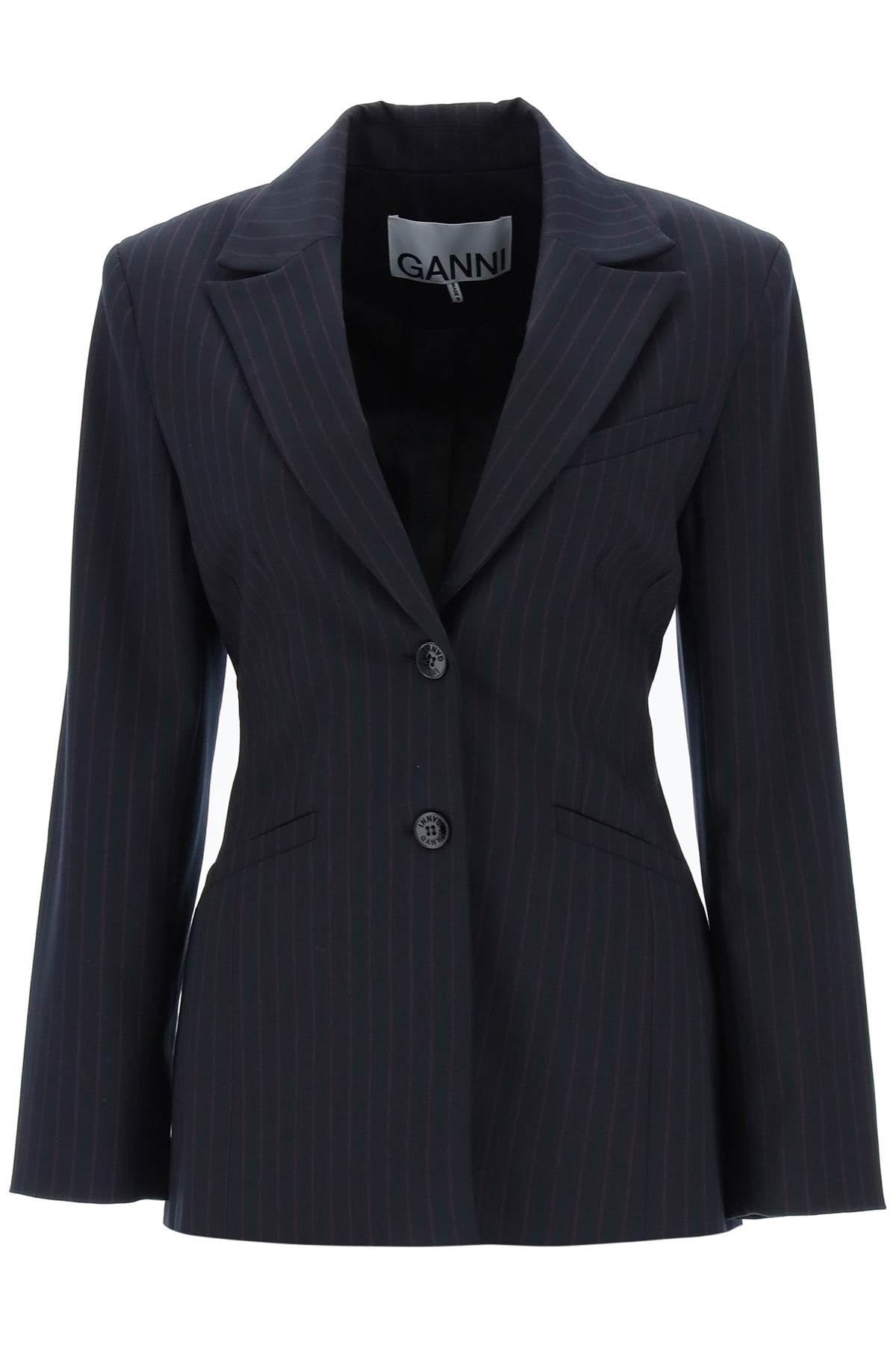 Ganni Ganni single-breasted pinstriped blazer