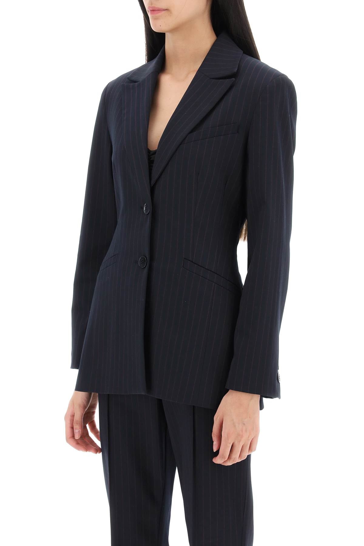 Ganni Ganni single-breasted pinstriped blazer