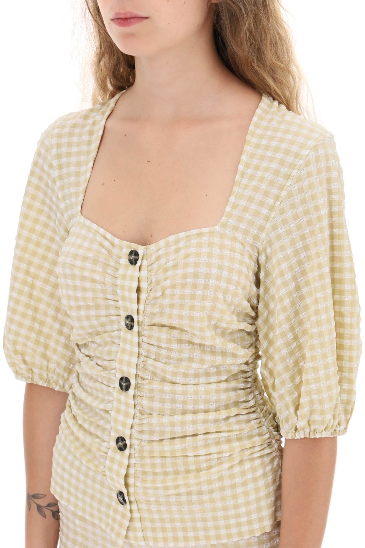 Ganni Ganni gathered blouse with gingham motif