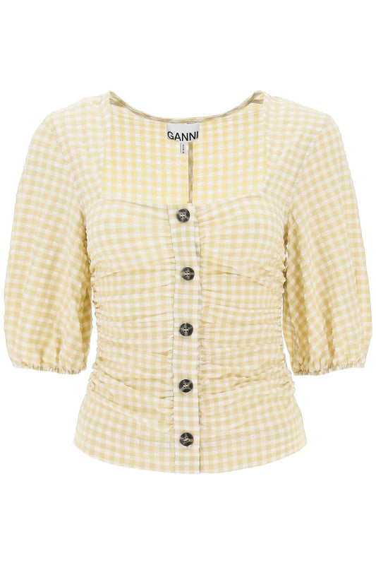 Ganni Ganni gathered blouse with gingham motif