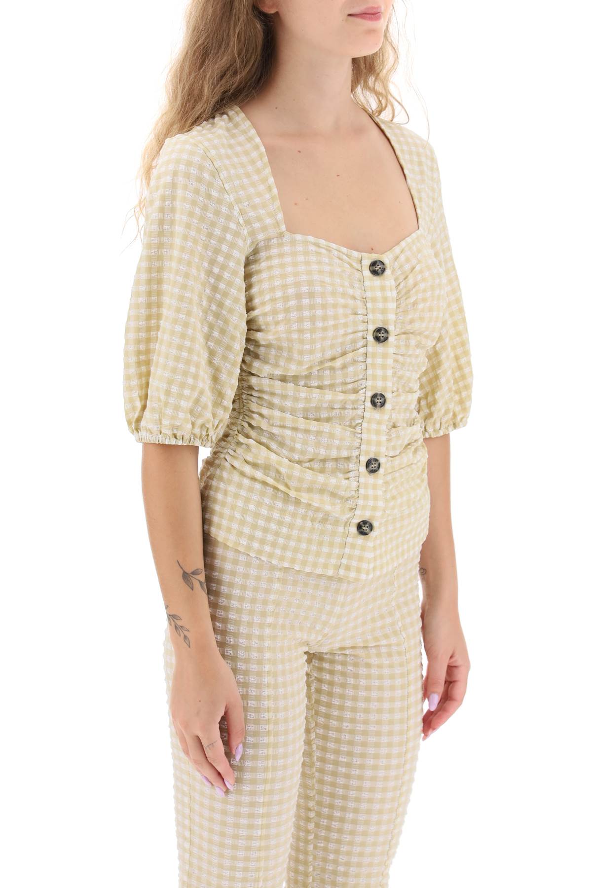 Ganni Ganni gathered blouse with gingham motif