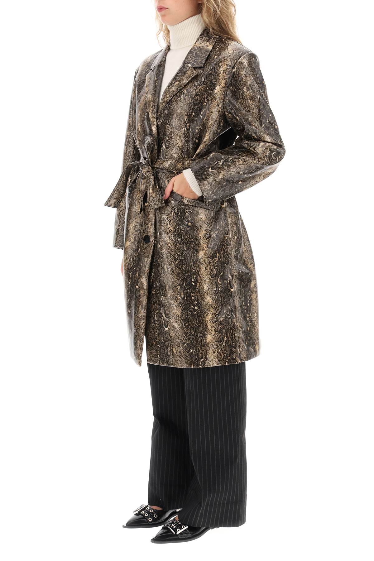 Ganni Ganni snake-effect faux leather trench coat