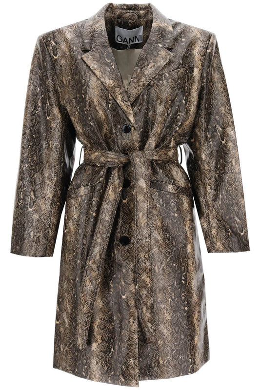 Ganni Ganni snake-effect faux leather trench coat