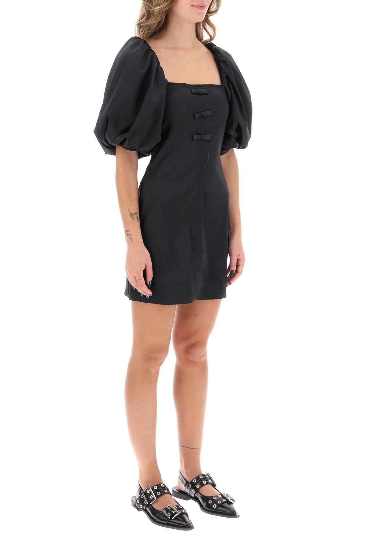 Ganni Ganni satin mini dress with balloon sleeves