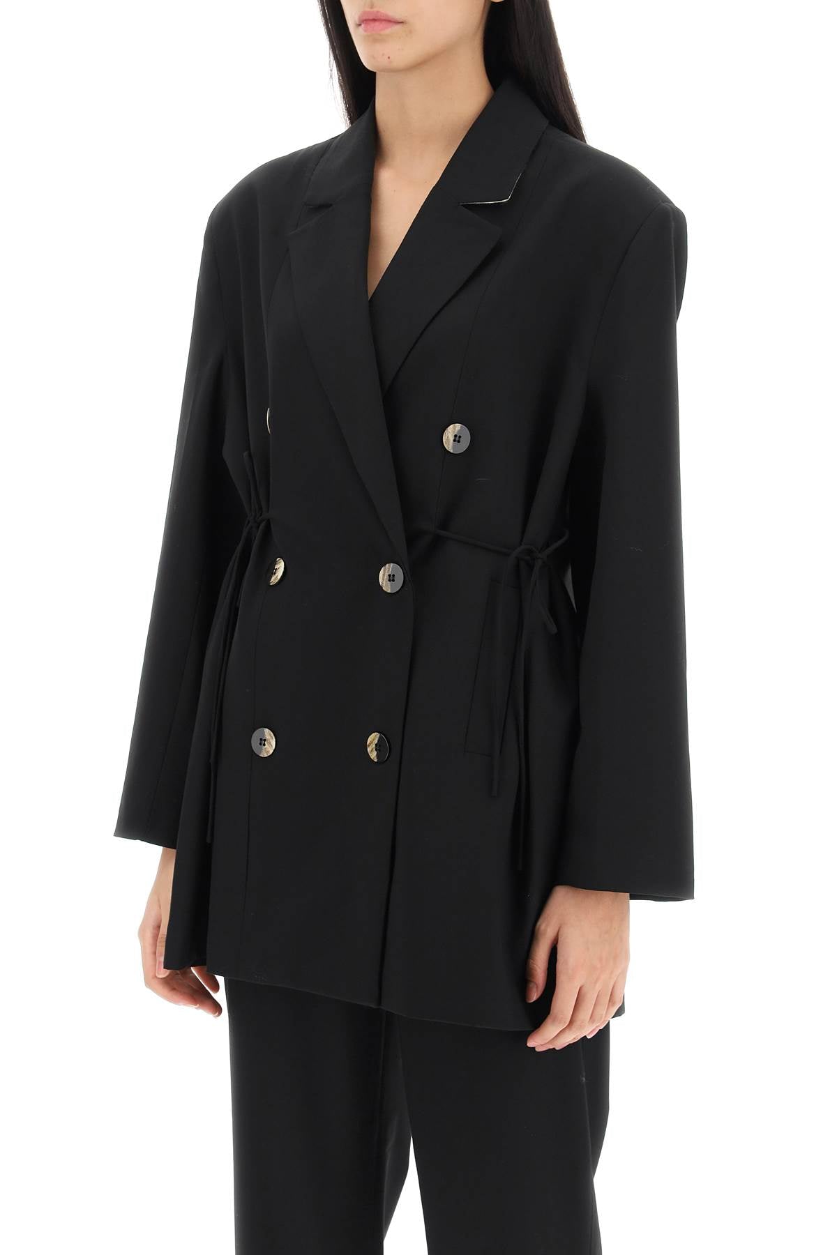 Ganni Ganni double-breasted blazer with self-tie strings