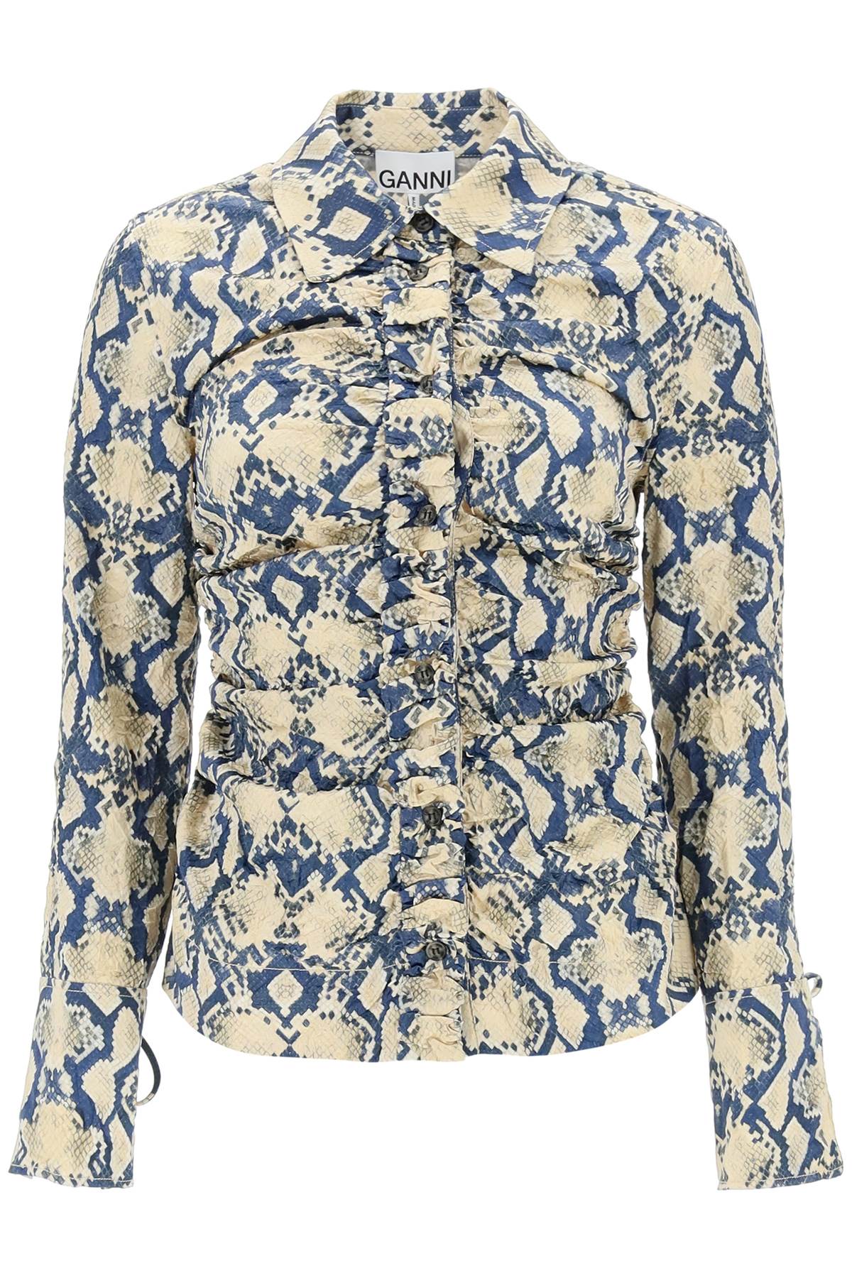 Ganni Ganni crinkled satin shirt with snake print