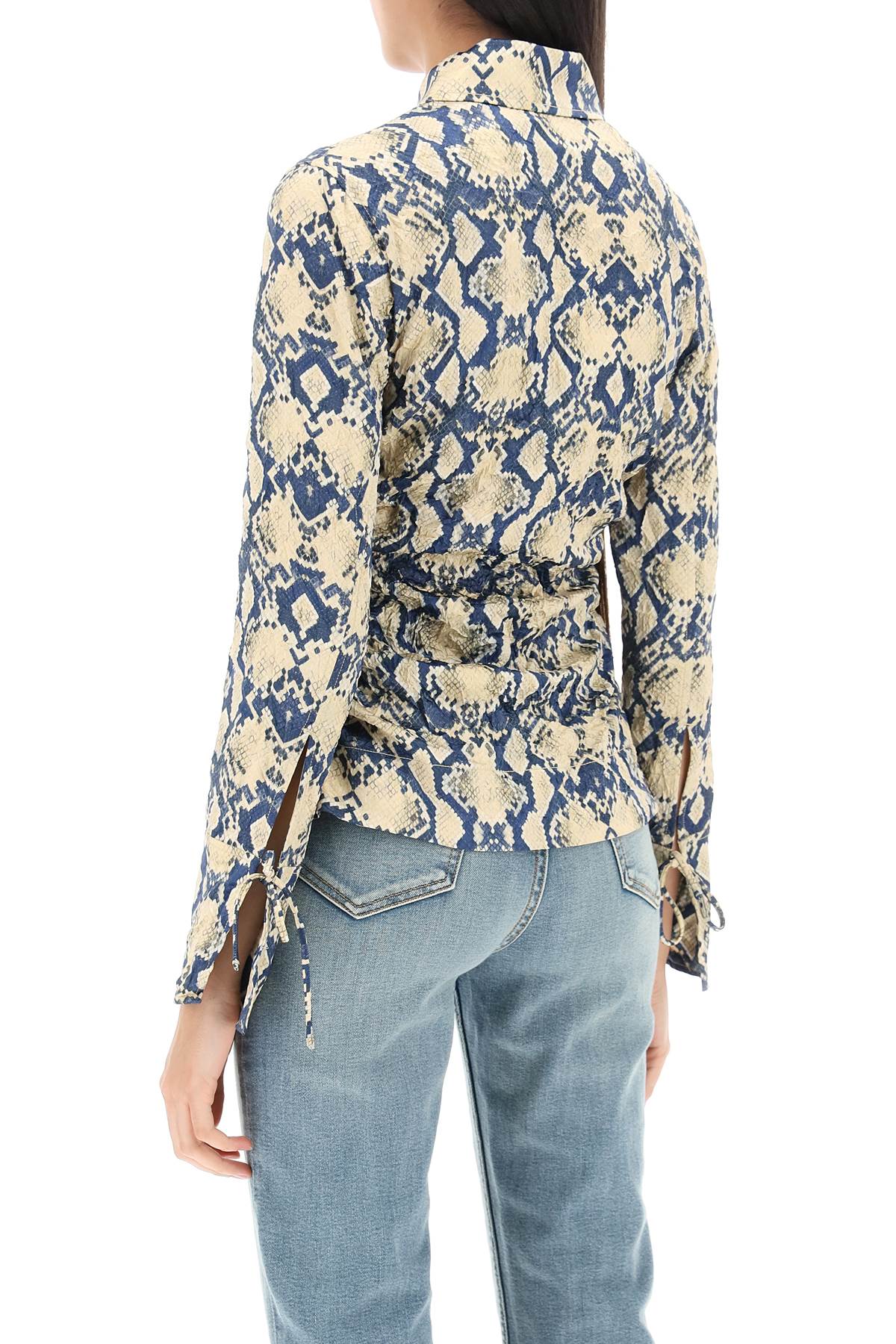 Ganni Ganni crinkled satin shirt with snake print