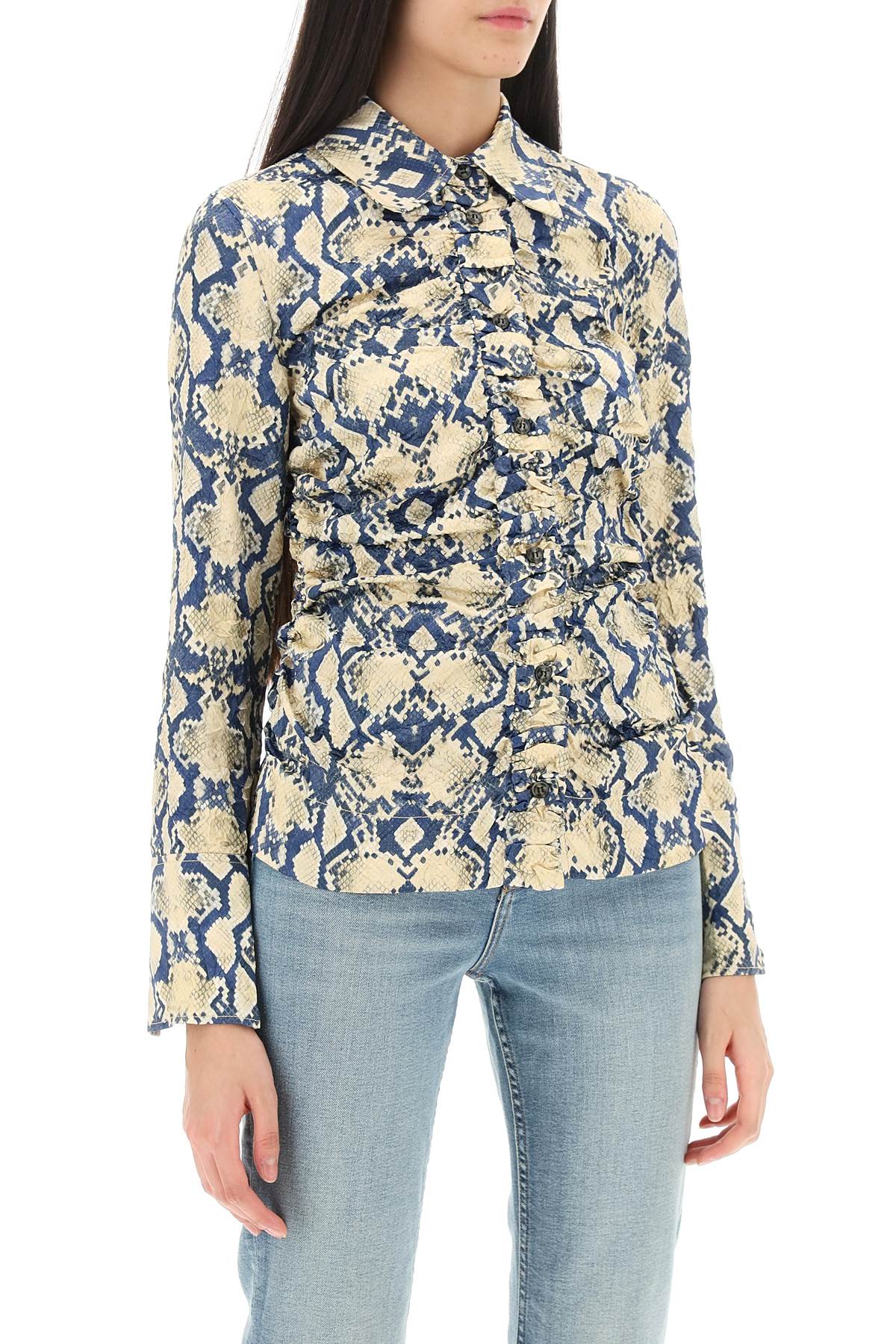 Ganni Ganni crinkled satin shirt with snake print