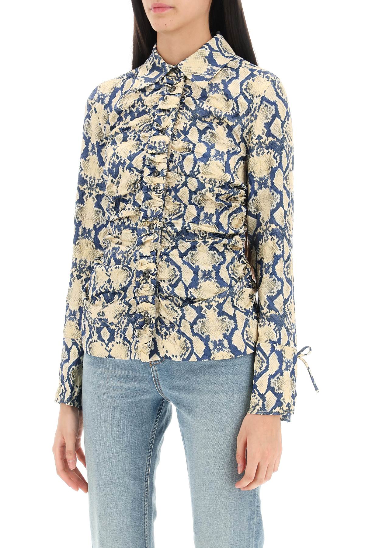 Ganni Ganni crinkled satin shirt with snake print