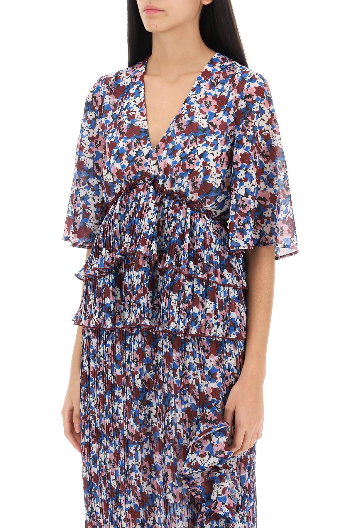 Ganni Ganni pleated blouse with floral motif