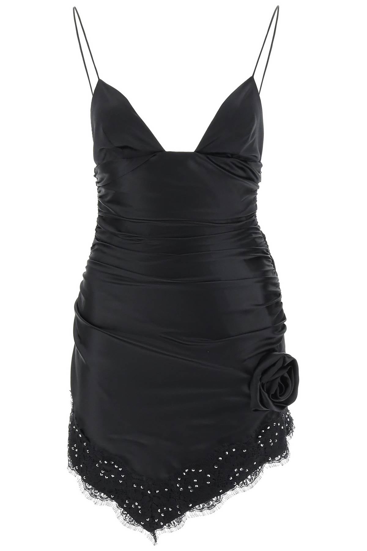 Alessandra Rich Alessandra rich ruched mini dress with diamanté lace trim