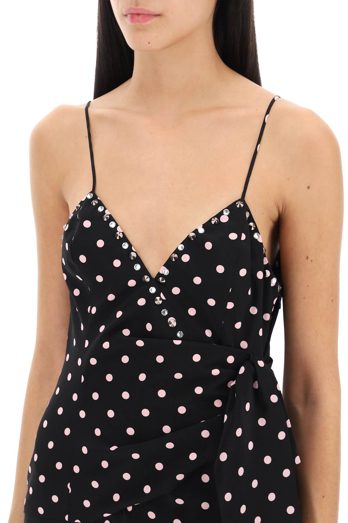 Alessandra Rich Alessandra rich polka dot slip dress with studs and rhinestones