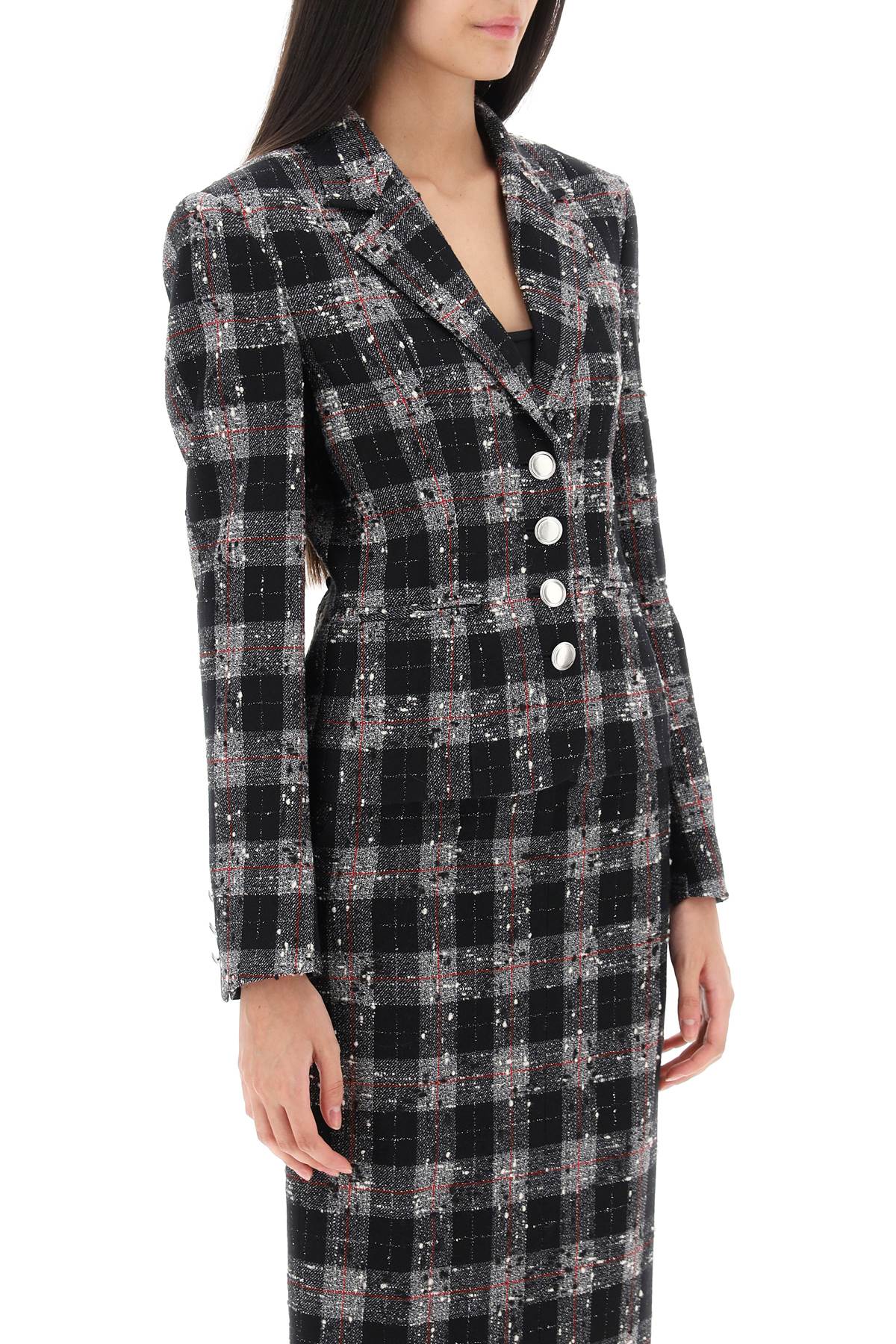 Alessandra Rich Alessandra rich single-breasted jacket in boucle' fabric with check motif