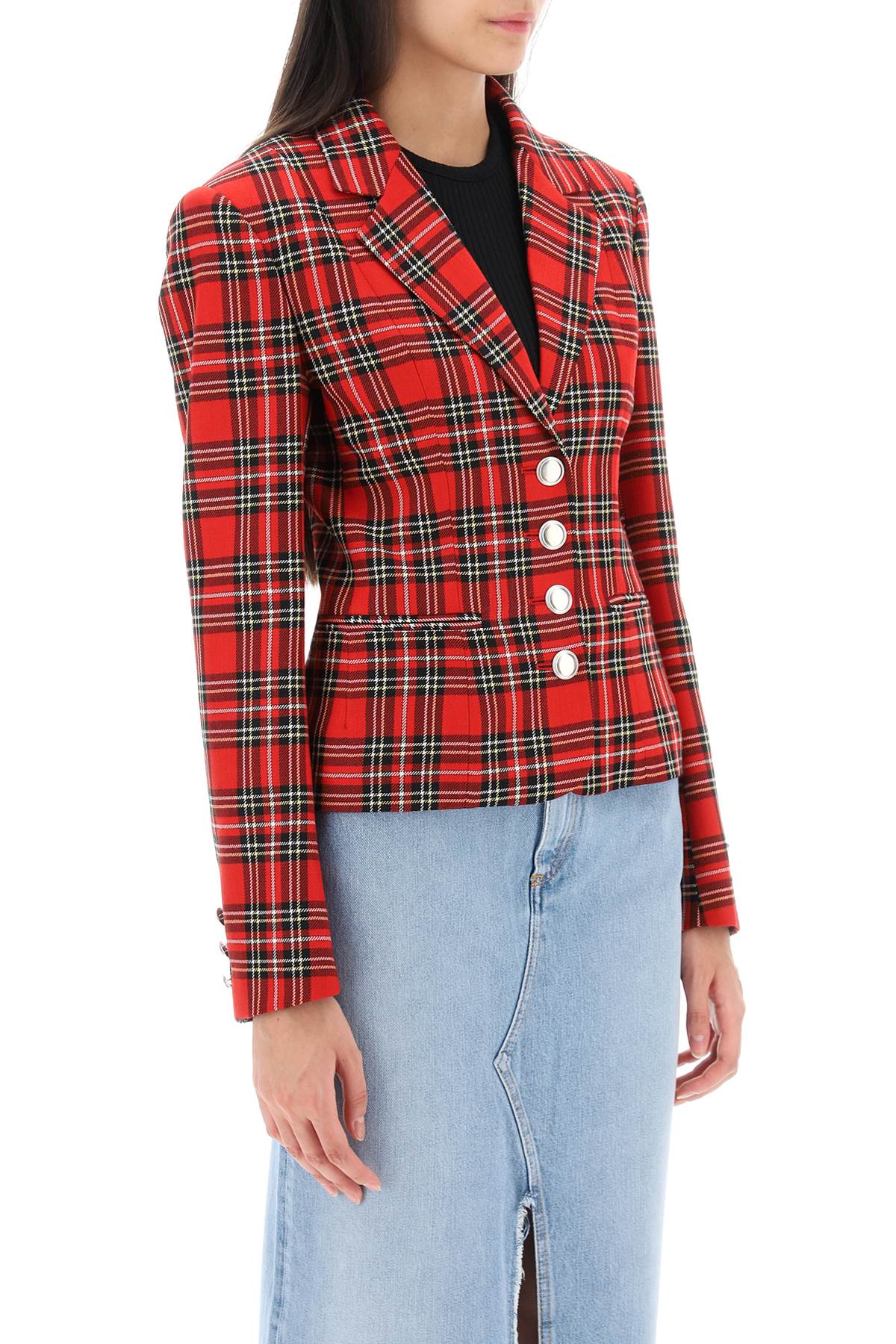 Alessandra Rich Alessandra rich wool single-breasted jacket with tartan motif