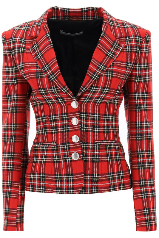 Alessandra Rich Alessandra rich wool single-breasted jacket with tartan motif