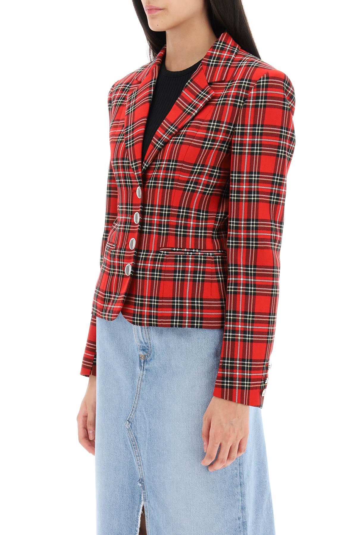 Alessandra Rich Alessandra rich wool single-breasted jacket with tartan motif