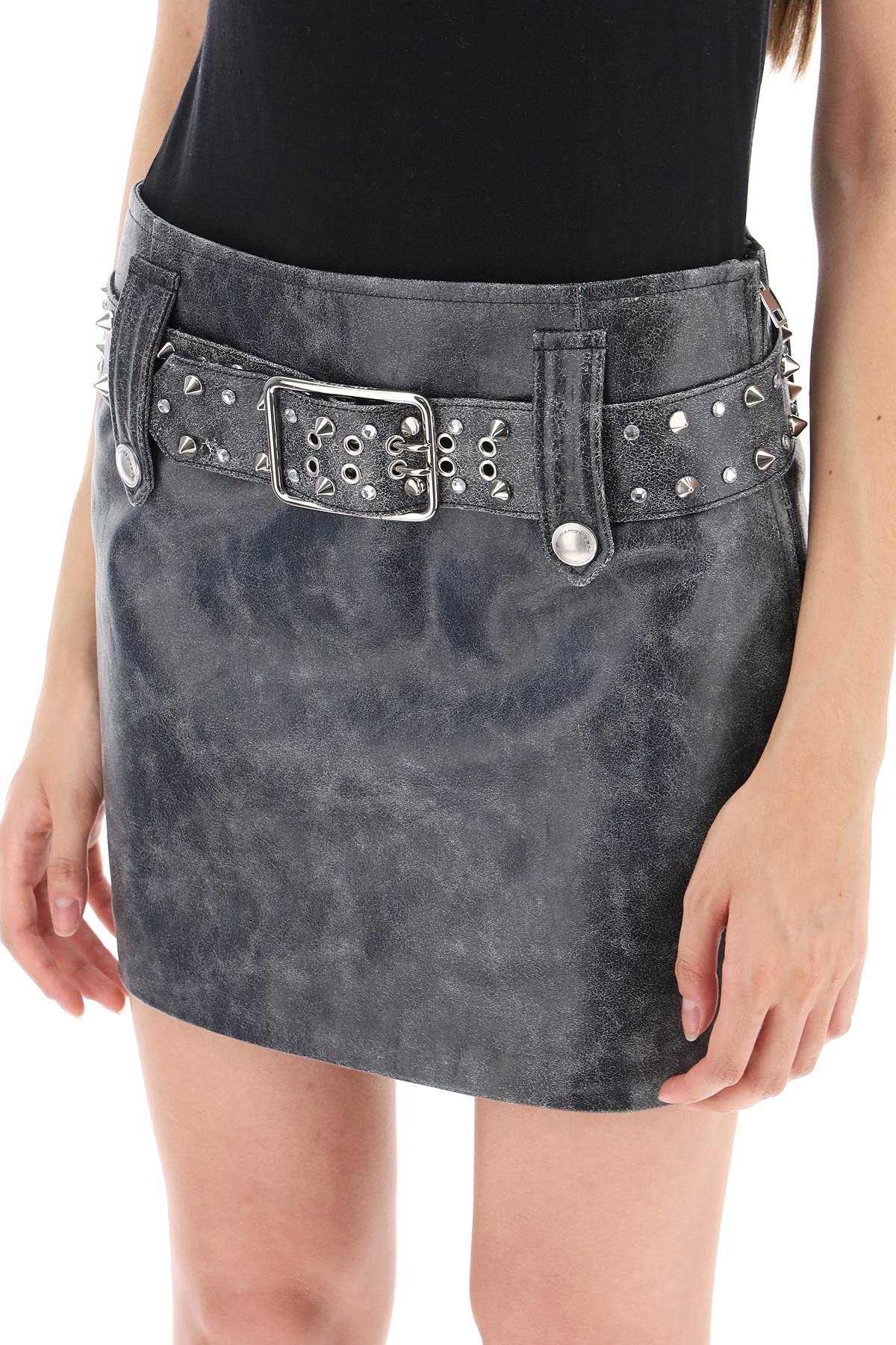 Alessandra Rich Alessandra rich leather mini skirt with belt and appliques