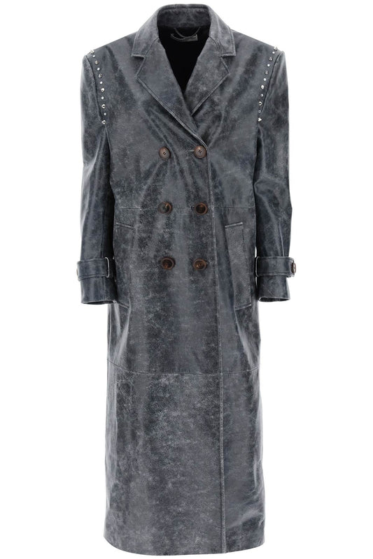 Alessandra Rich Alessandra rich oversized leather coat with studs and crystals