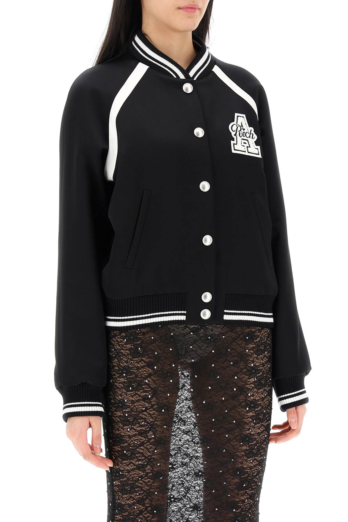 Alessandra Rich Alessandra rich satin bomber jacket with logo patch