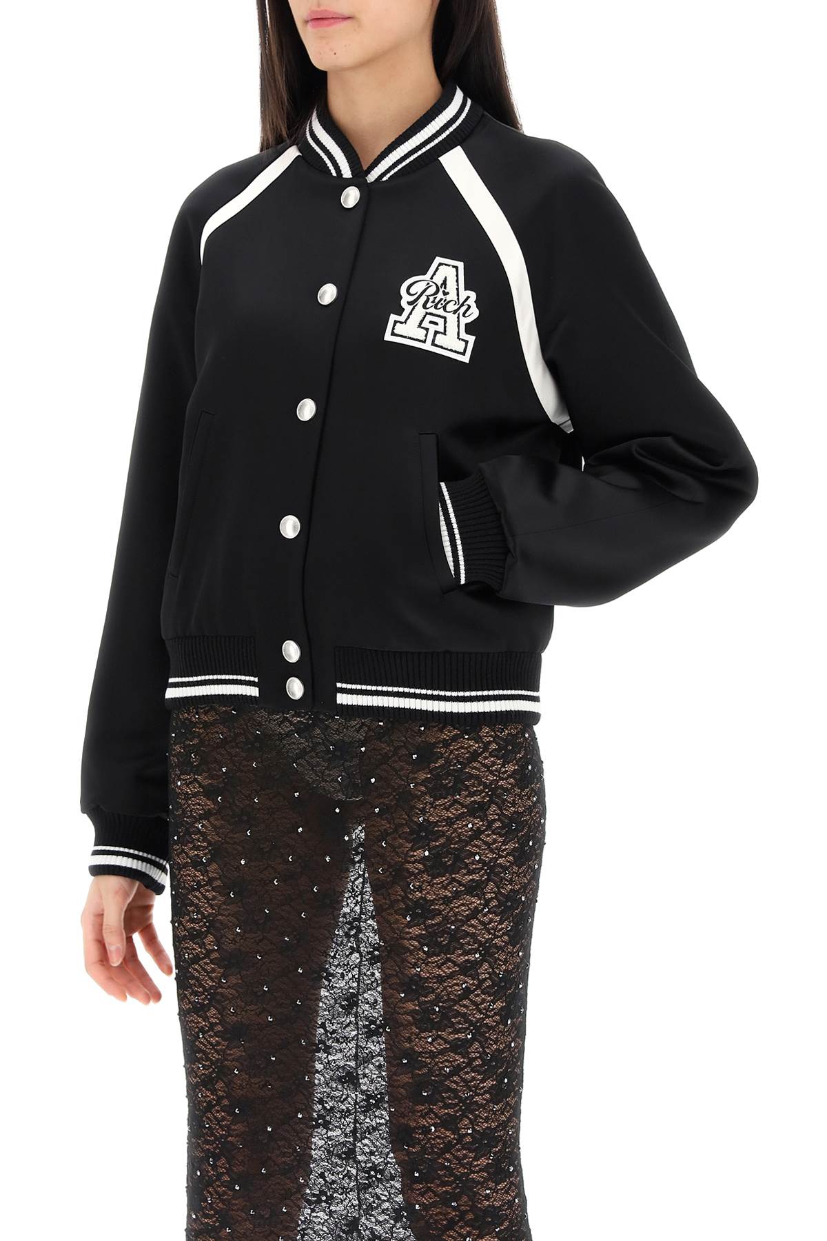 Alessandra Rich Alessandra rich satin bomber jacket with logo patch