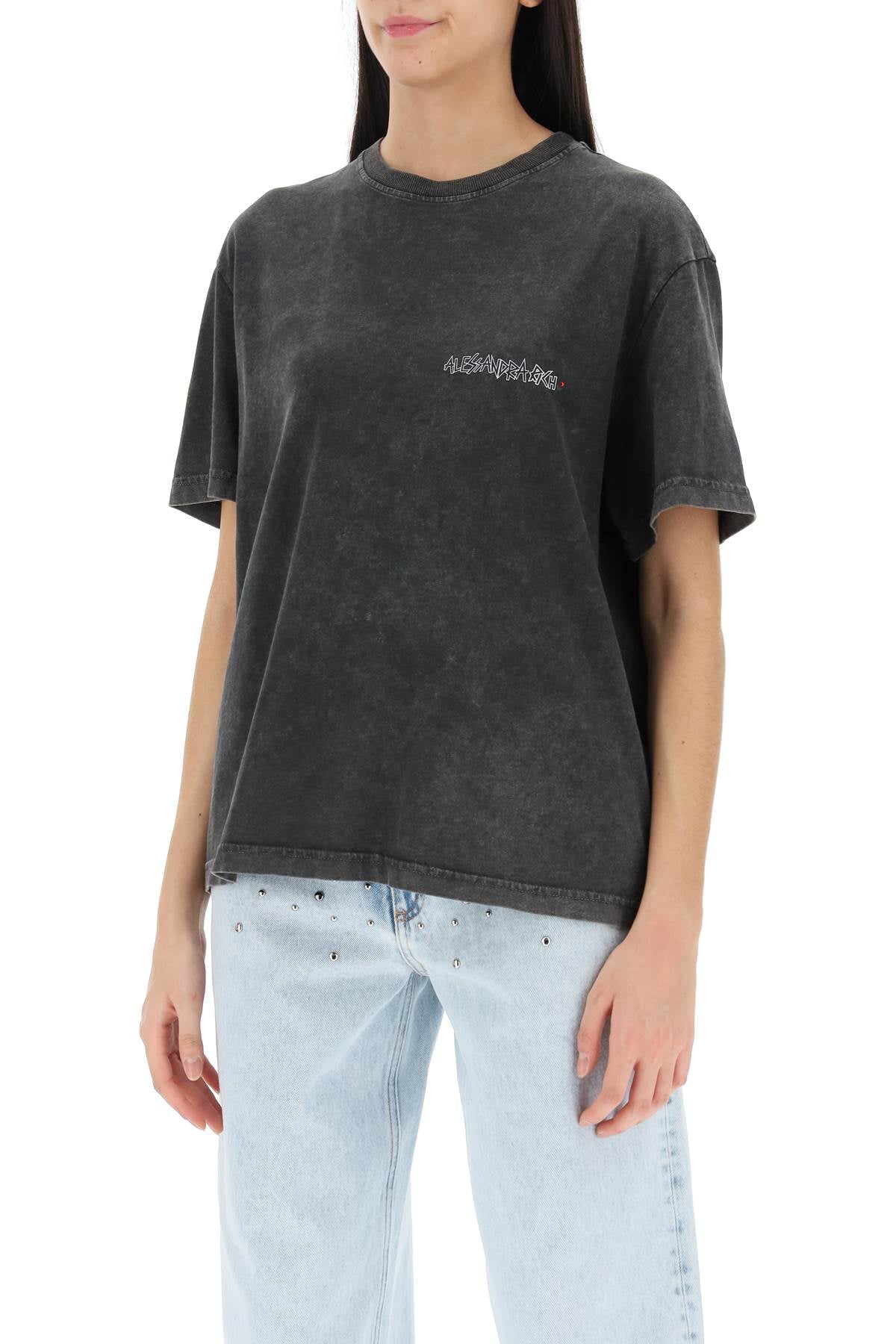 Alessandra Rich Alessandra rich oversized t-shirt with print and rhinestones