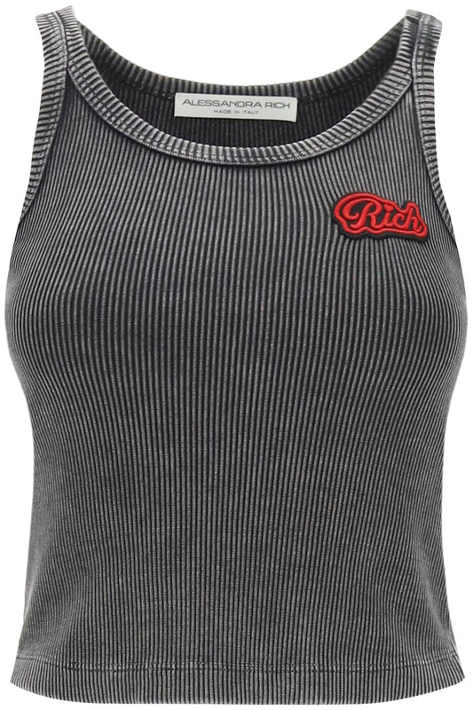 Alessandra Rich Alessandra rich ribbed tank top with logo patch