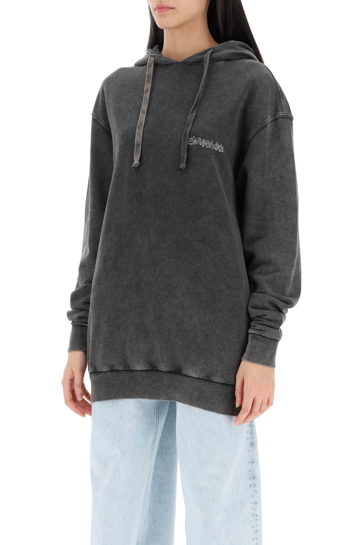 Alessandra Rich Alessandra rich oversized hoodie with print and rhinestones