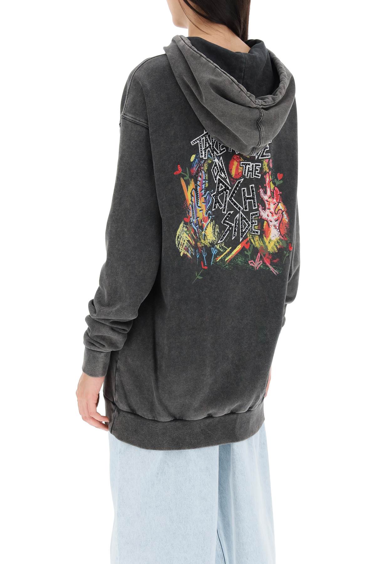 Alessandra Rich Alessandra rich oversized hoodie with print and rhinestones