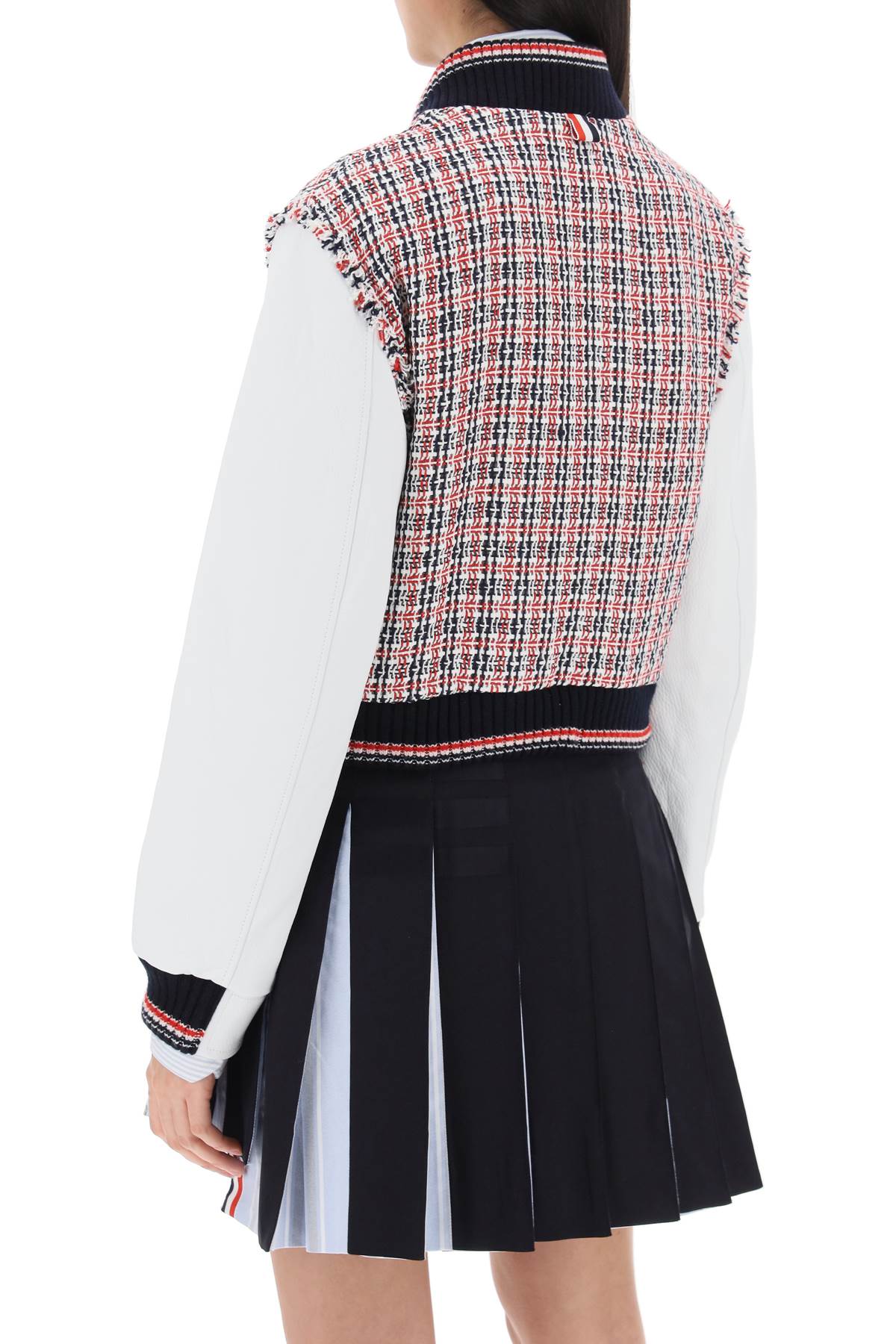 Thom Browne Thom browne tweed bomber jacket with leather sleeves