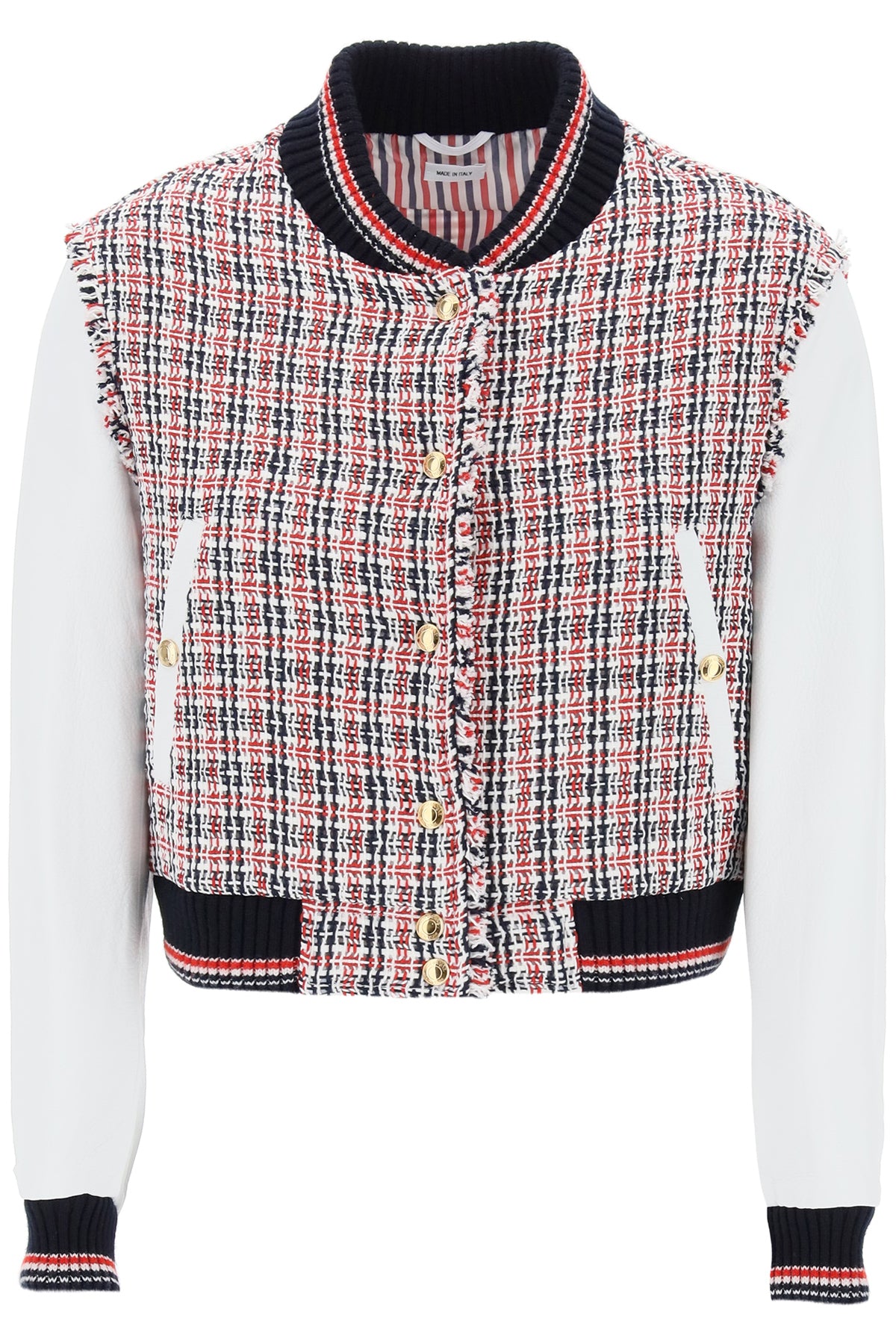 Thom Browne Thom browne tweed bomber jacket with leather sleeves