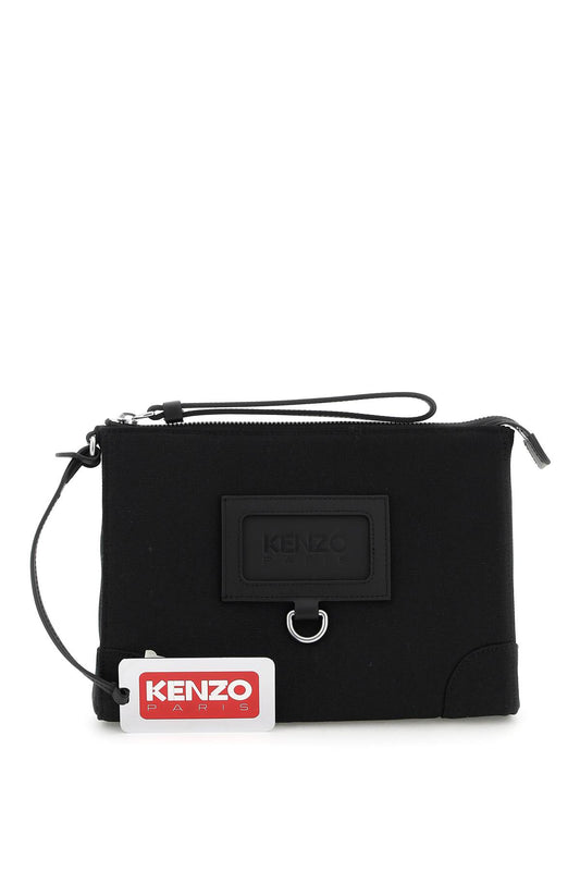 Kenzo Kenzo branded fabric clutch with badge holder