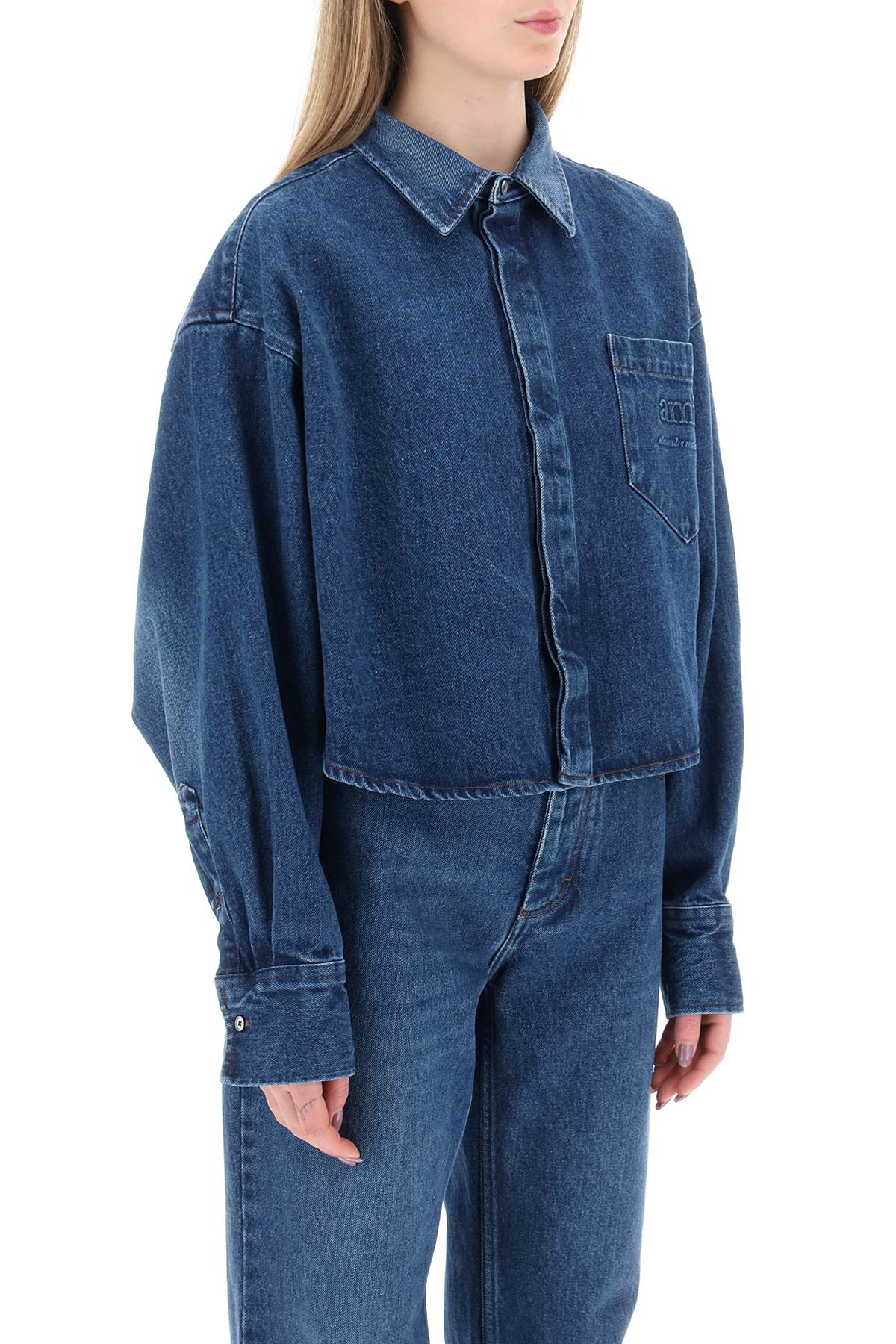 Ami Alexandre Mattiussi Ami paris cropped denim overshirt with printed logo.