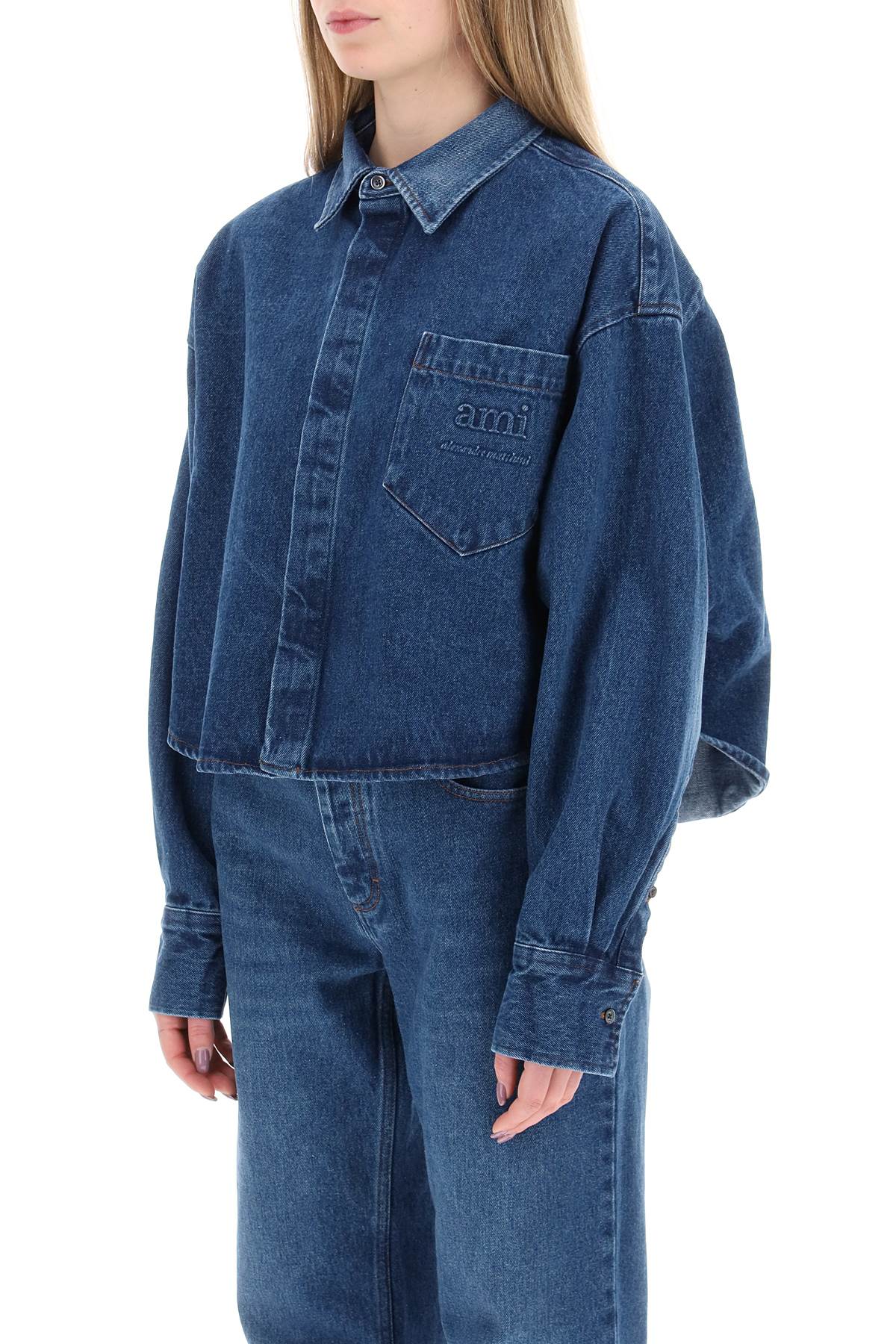 Ami Alexandre Mattiussi Ami paris cropped denim overshirt with printed logo.