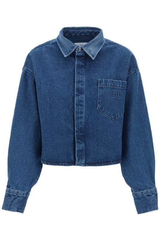 Ami Alexandre Mattiussi Ami paris cropped denim overshirt with printed logo.