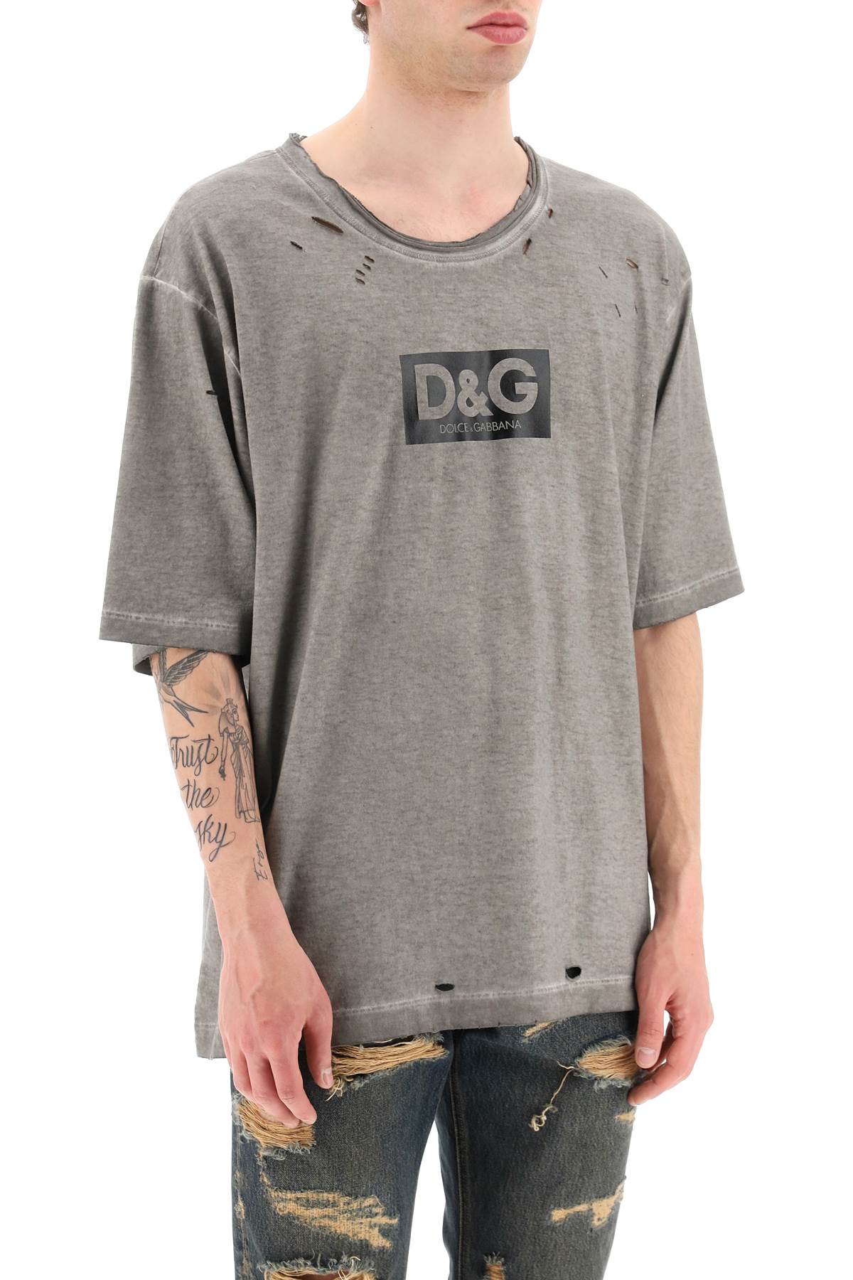 Dolce & Gabbana Dolce & gabbana washed cotton t-shirt with destroyed detailing