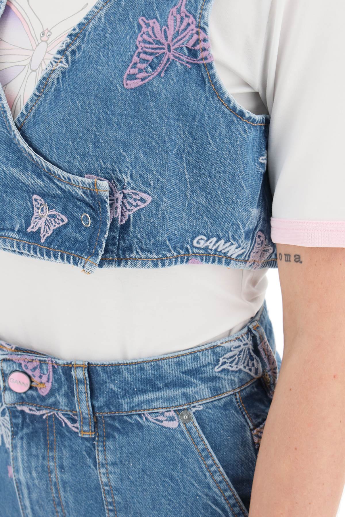 Ganni Ganni butterfly denim cropped top