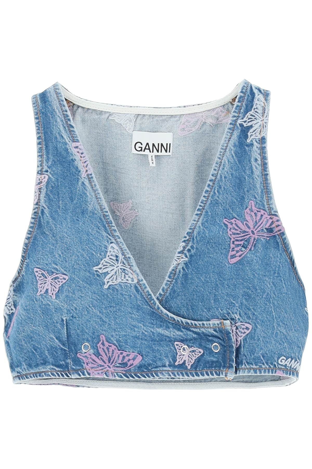 Ganni Ganni butterfly denim cropped top