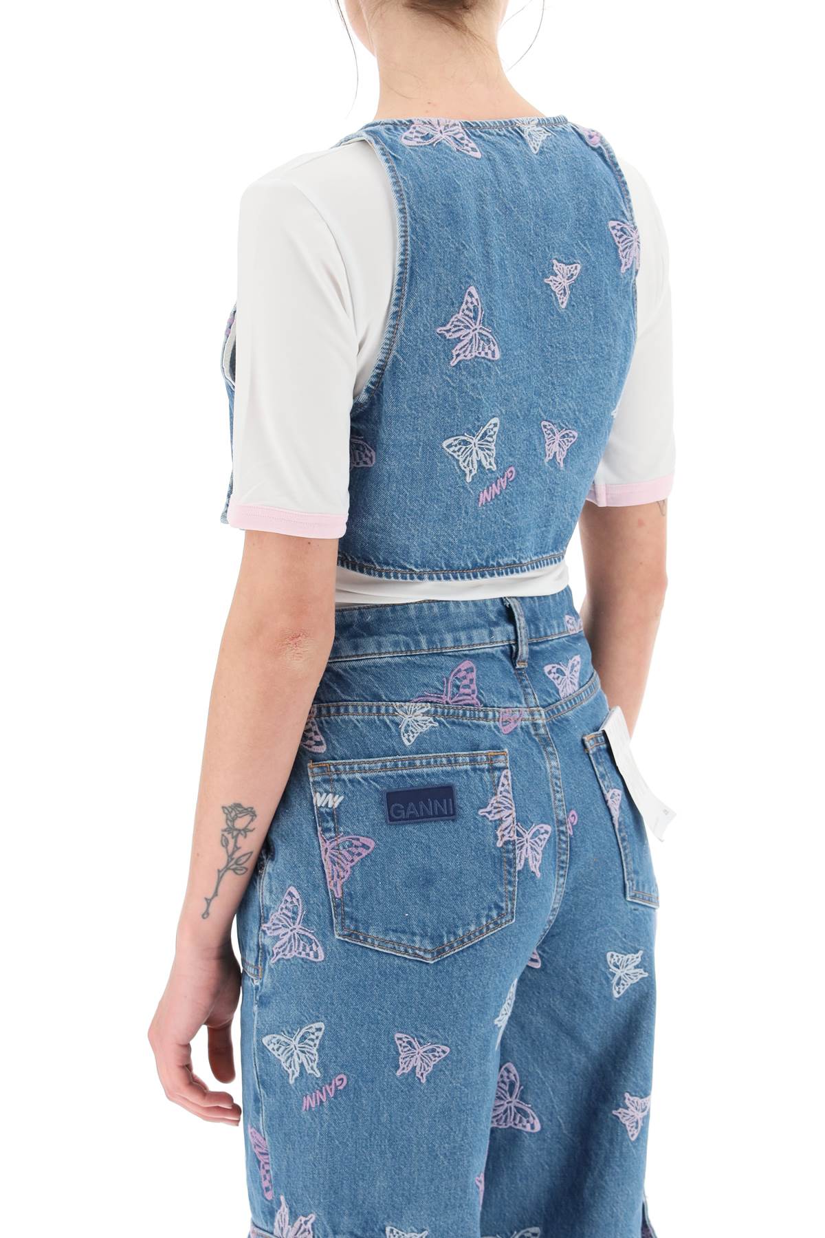 Ganni Ganni butterfly denim cropped top