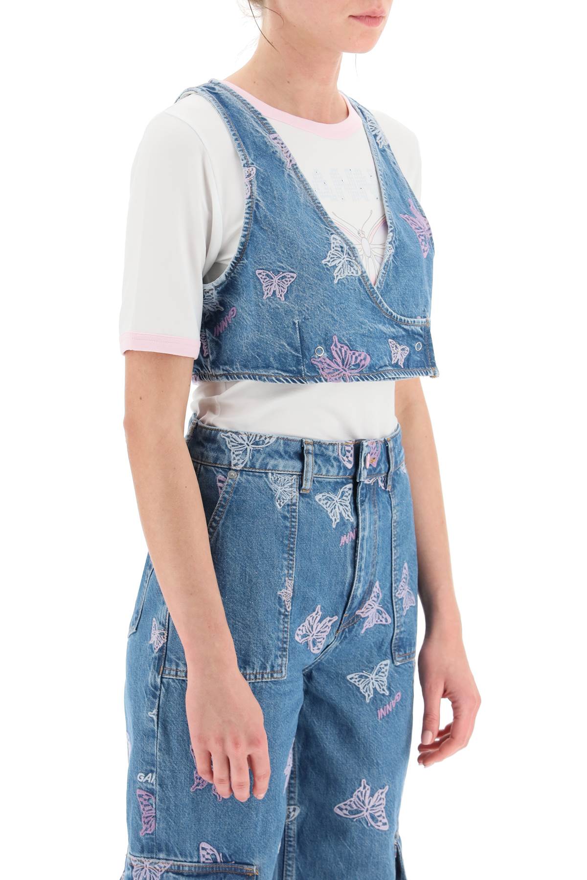 Ganni Ganni butterfly denim cropped top