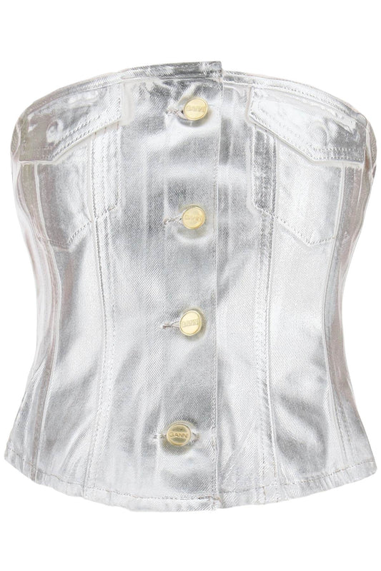 Ganni Ganni bustier top in foil denim