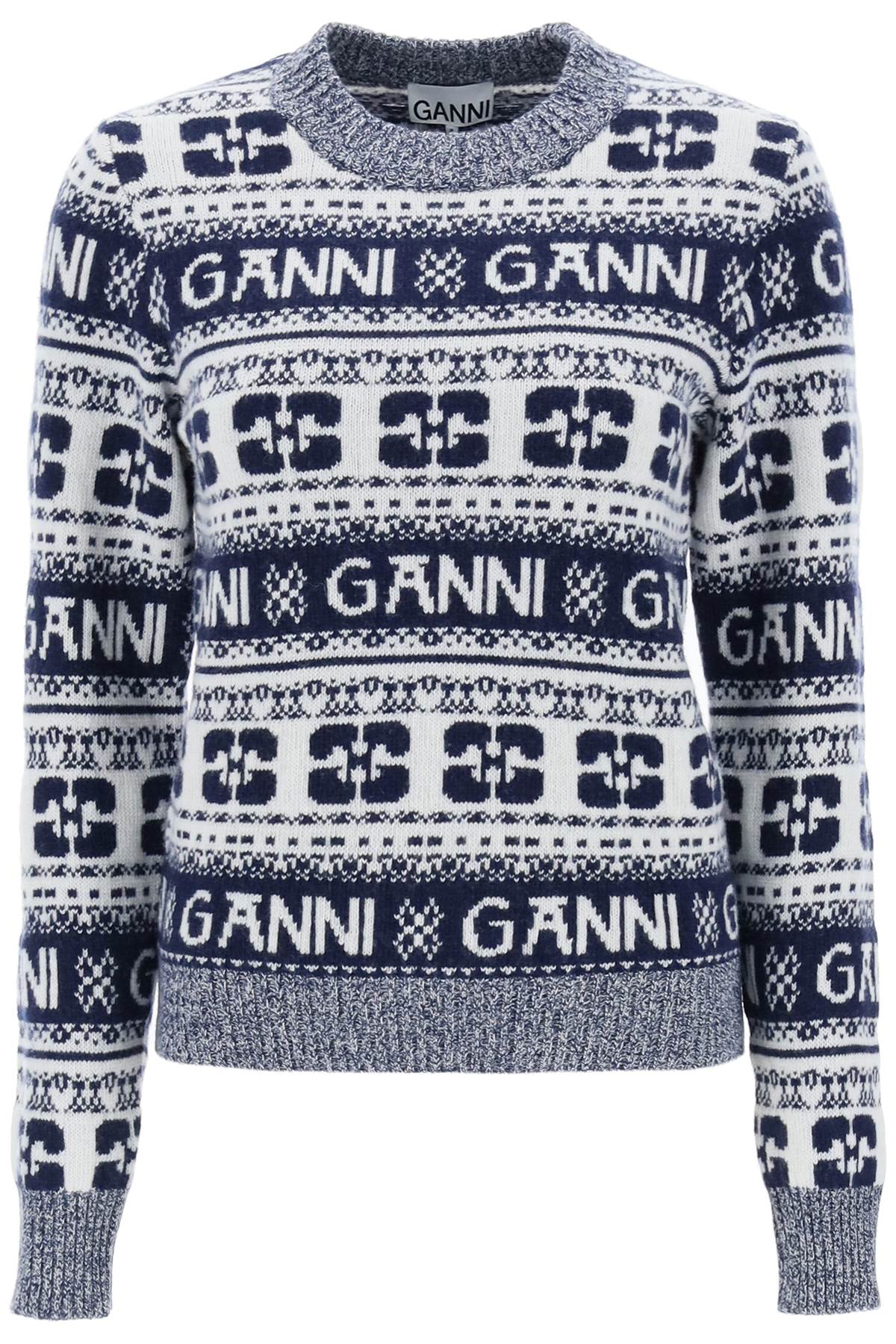 Ganni Ganni jacquard wool sweater with logo pattern