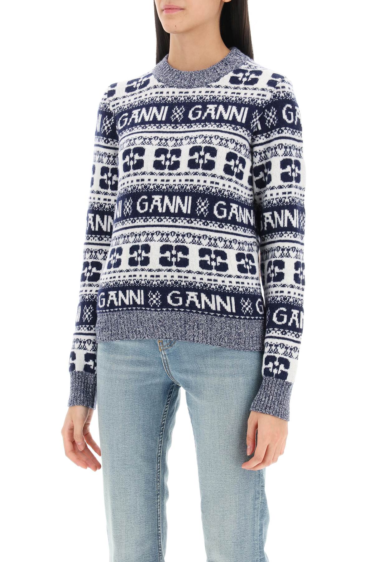 Ganni Ganni jacquard wool sweater with logo pattern