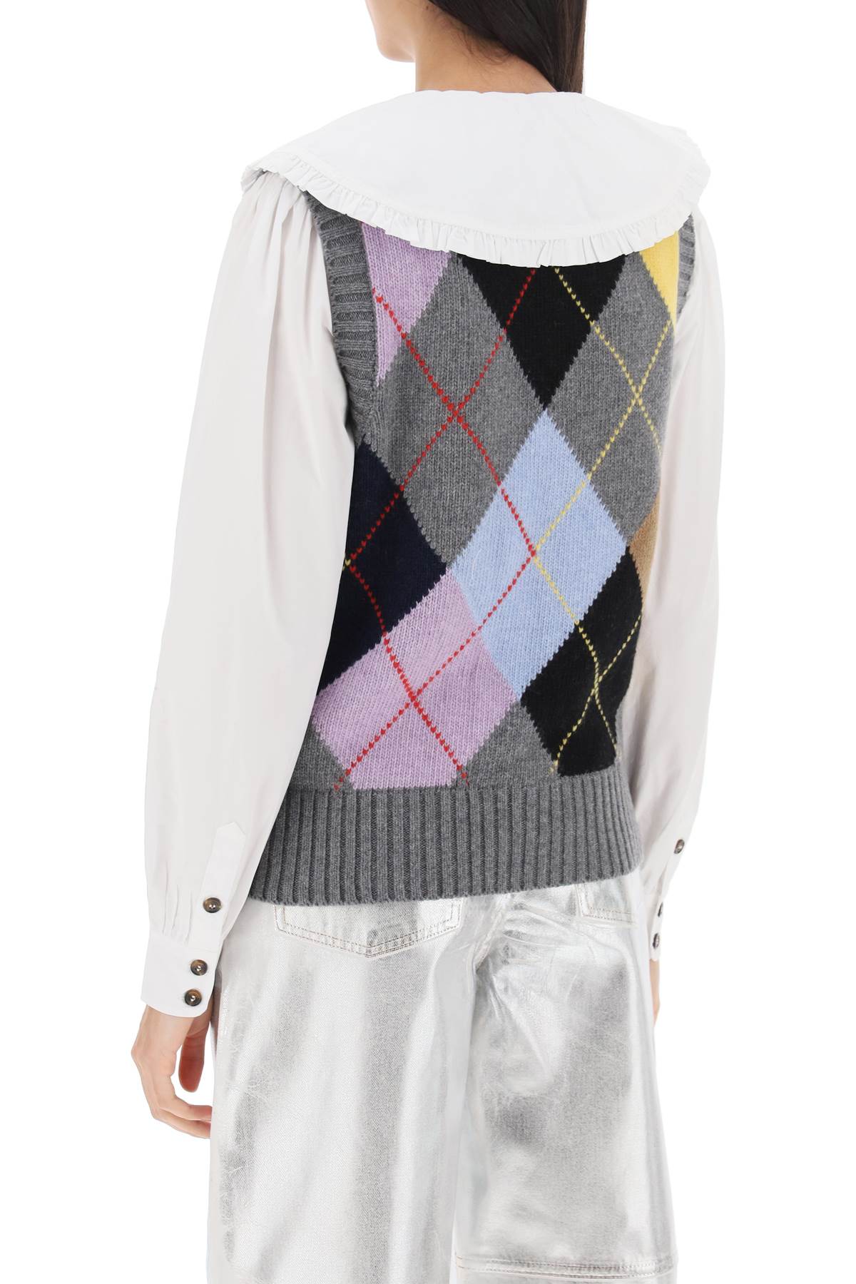 Ganni Ganni wool vest with argyle pattern