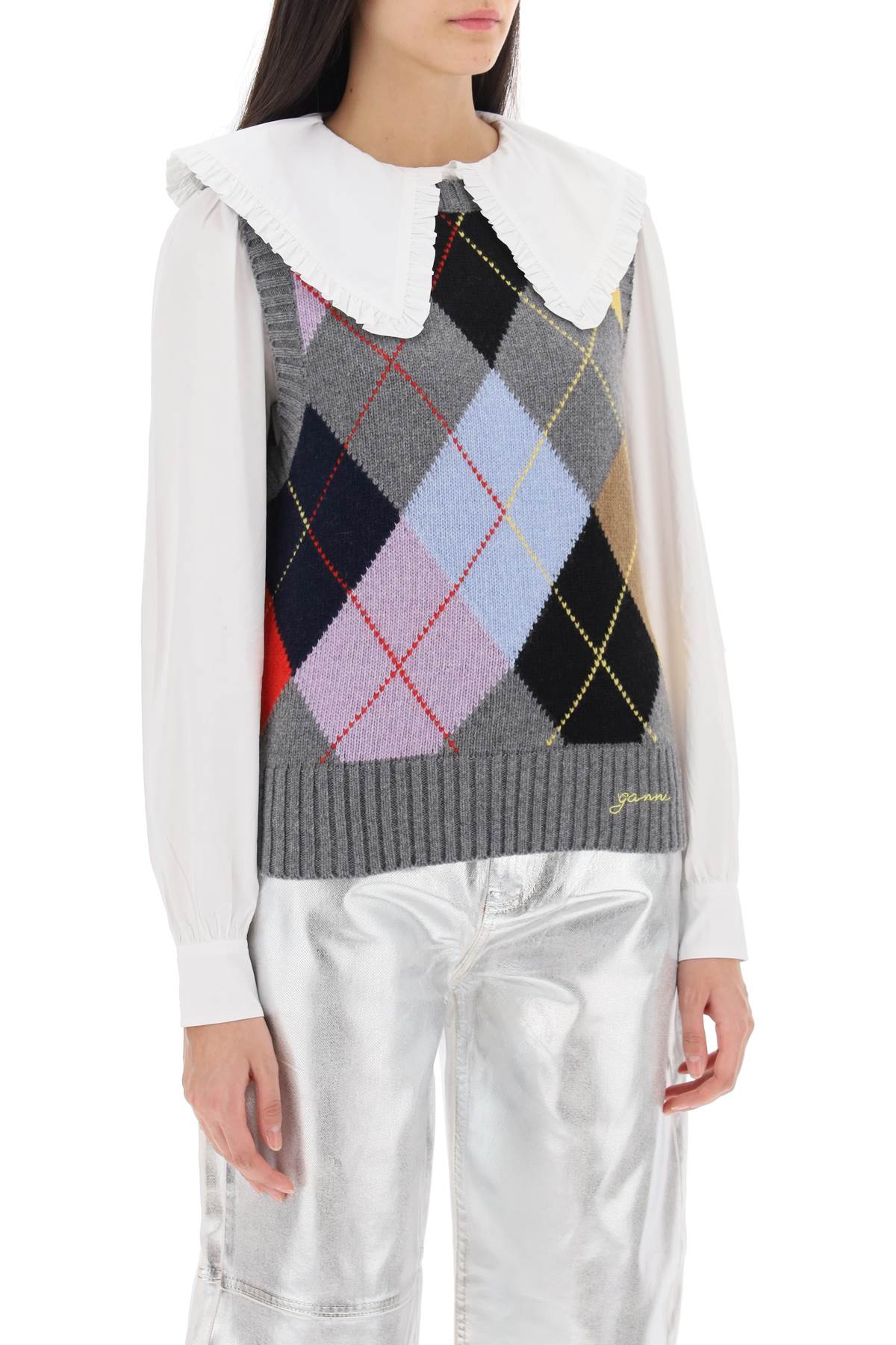 Ganni Ganni wool vest with argyle pattern